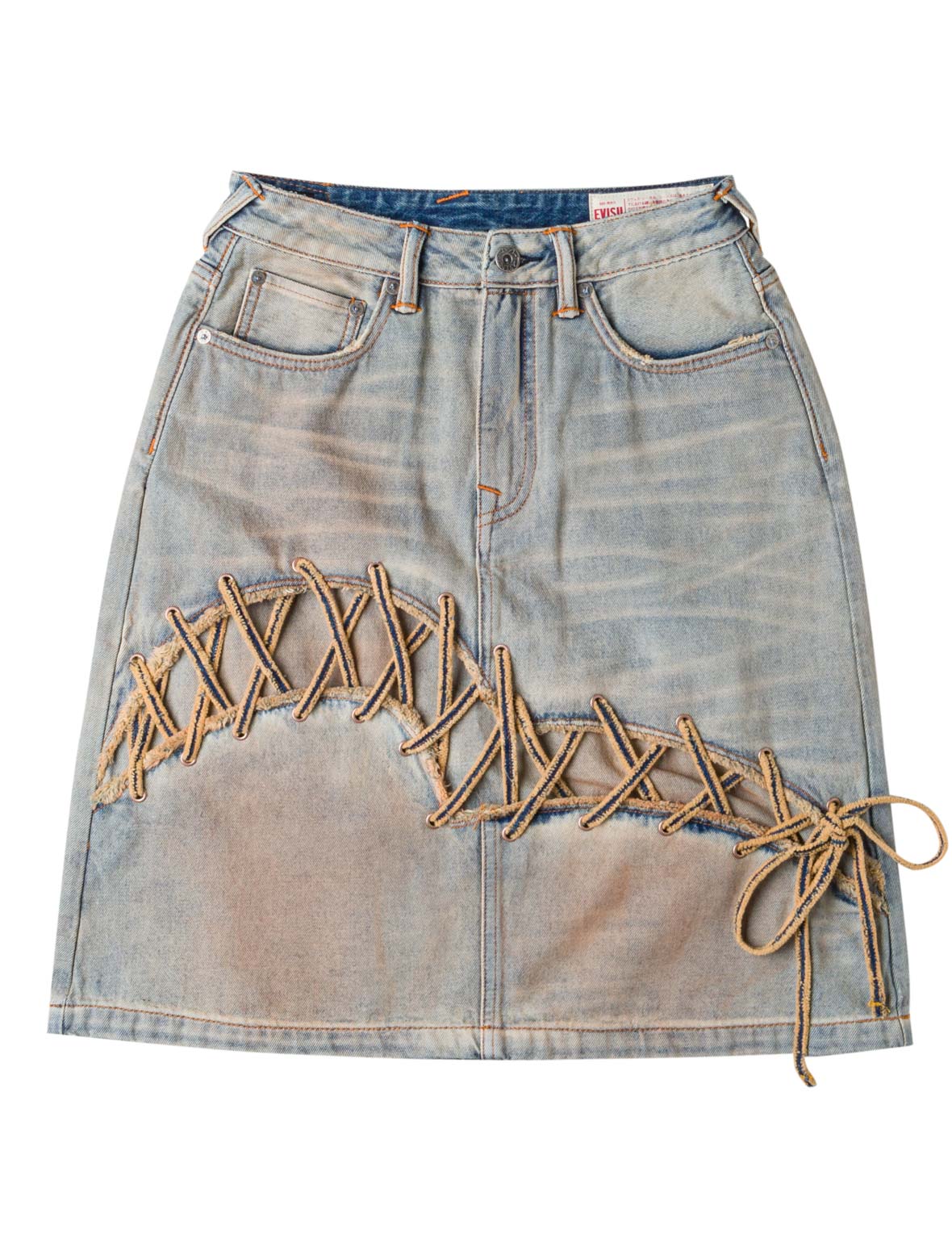Seagull Eyelet Lace-Up Denim Skirt