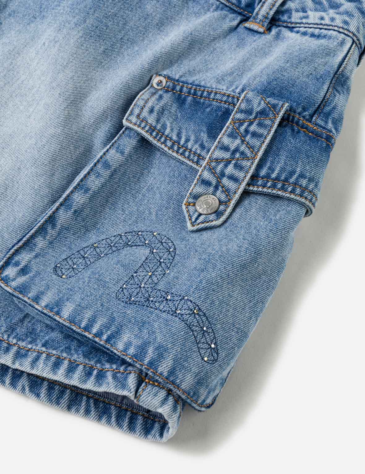 Sashiko Seagull with Rhinestones Cargo Denim Skort
