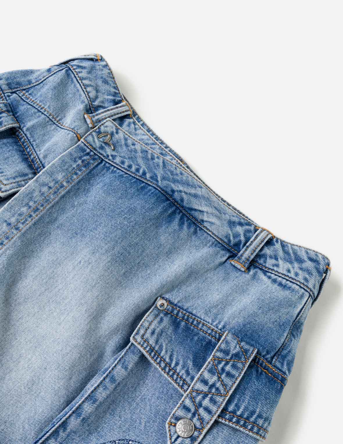Sashiko Seagull with Rhinestones Cargo Denim Skort