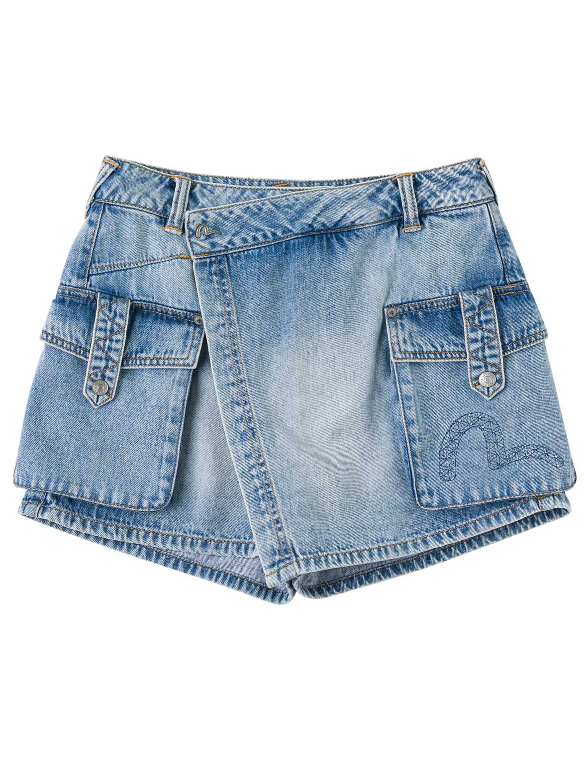 Sashiko Seagull with Rhinestones Cargo Denim Skort