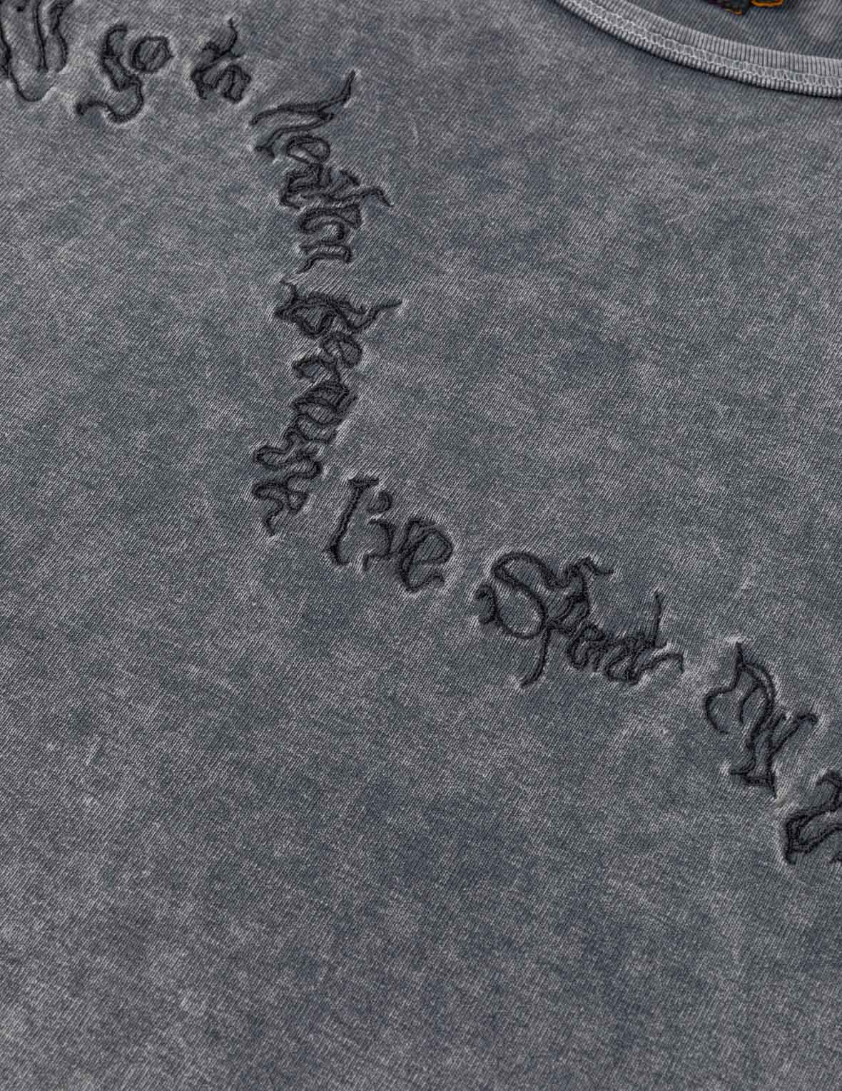 Slogan Seagull Embroidery Oil Wash T-shirt