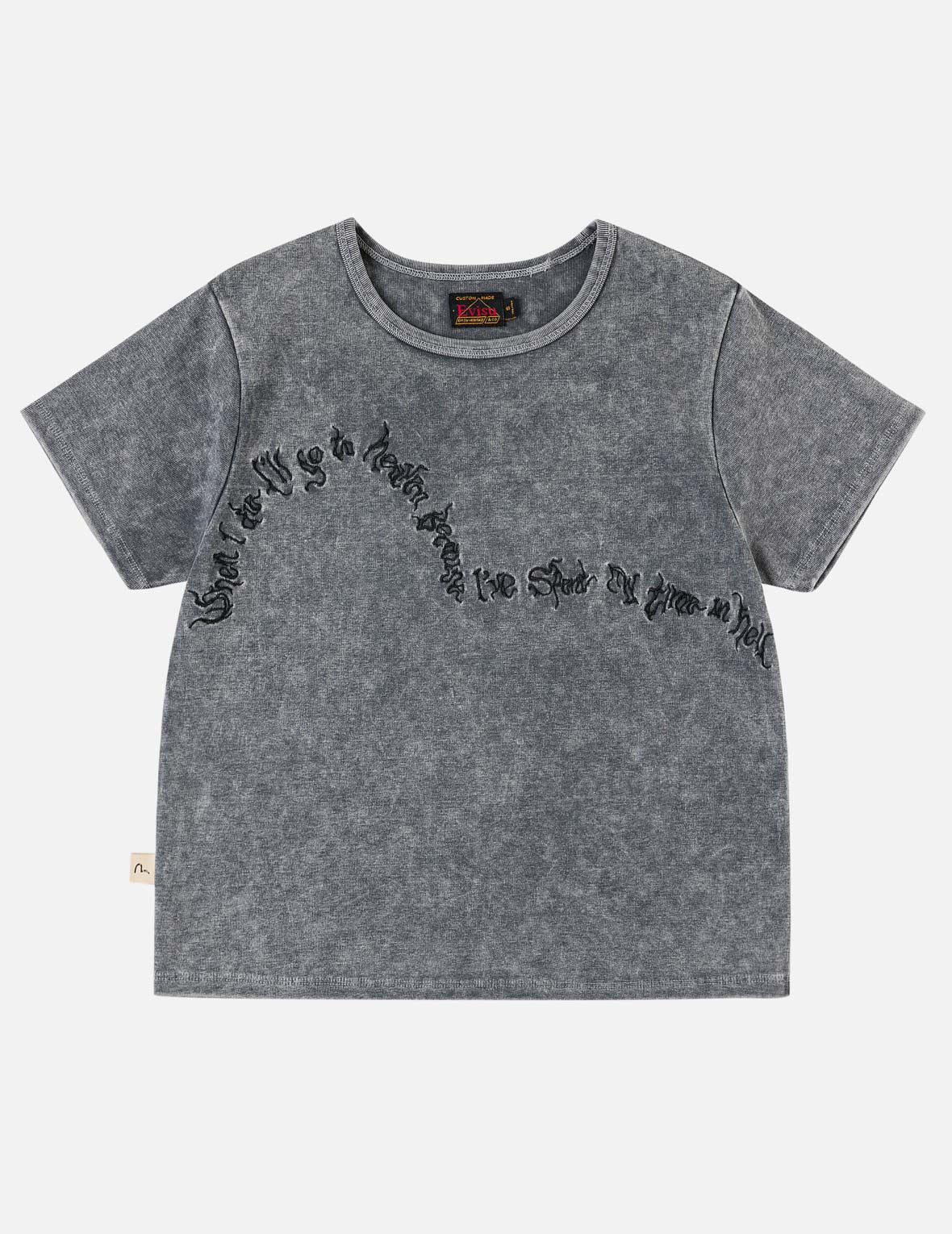 Slogan Seagull Embroidery Oil Wash T-shirt