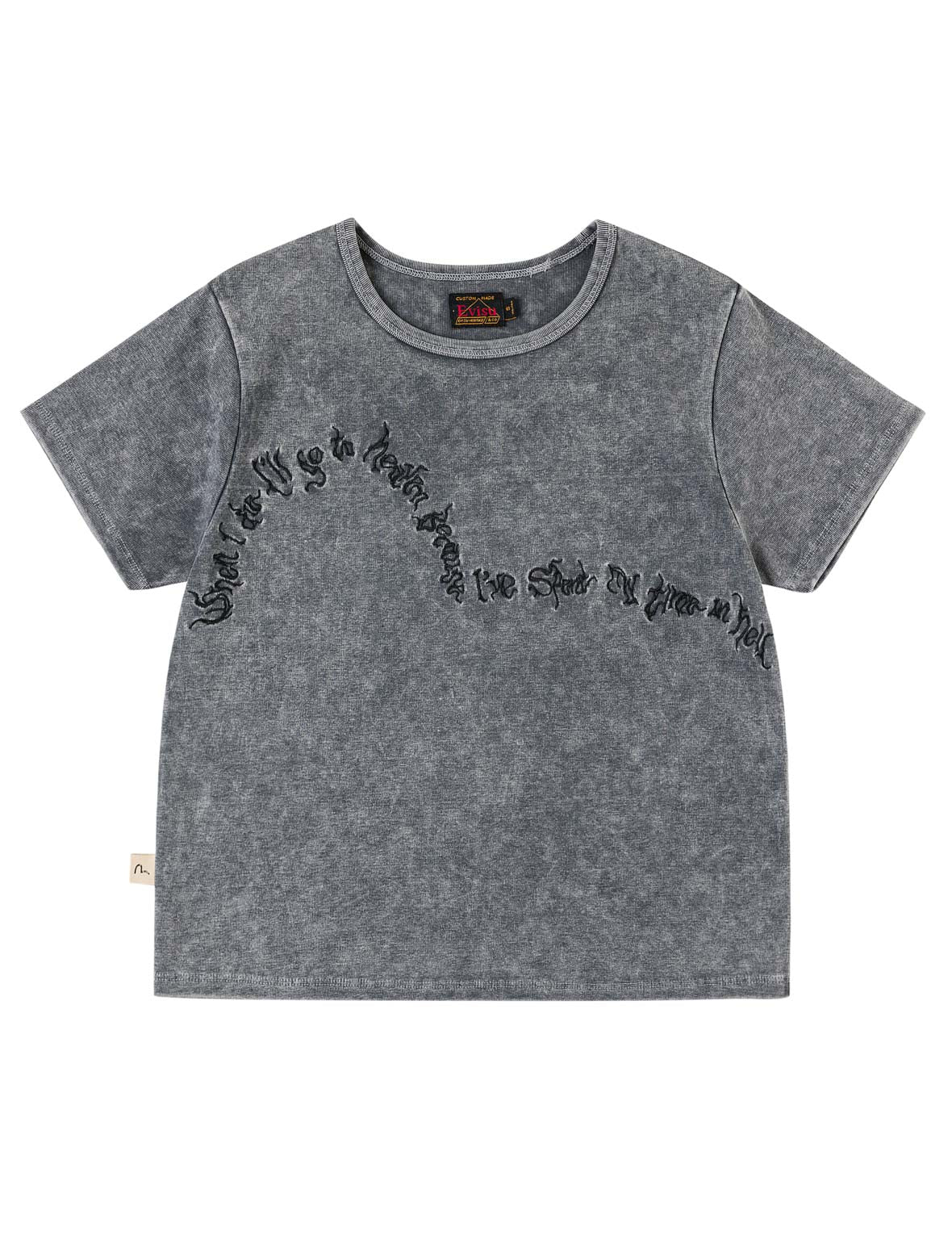 Slogan Seagull Embroidery Oil Wash T-shirt