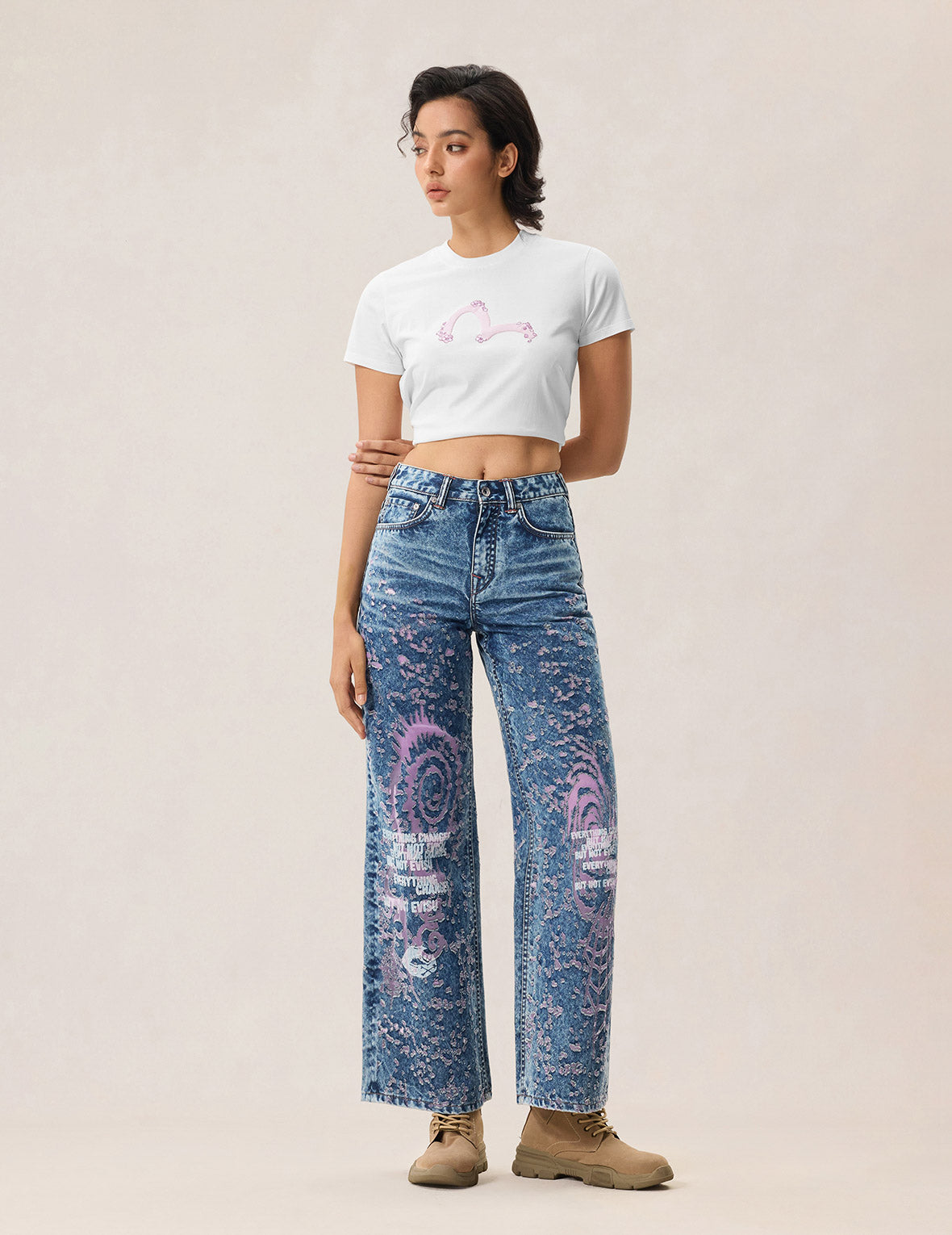 Sakura Embroidery Seagull Print T-Shirt