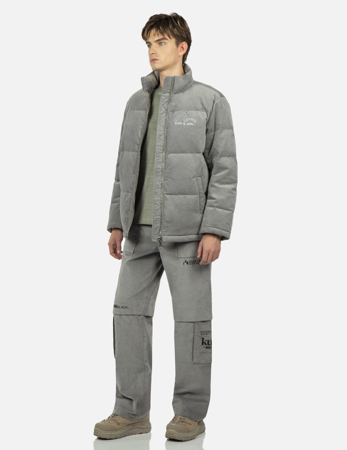 Seagull and Slogan Embroidered Velvet Down Jacket