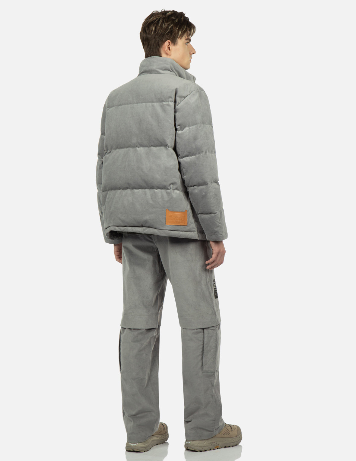 Seagull and Slogan Embroidered Velvet Down Jacket