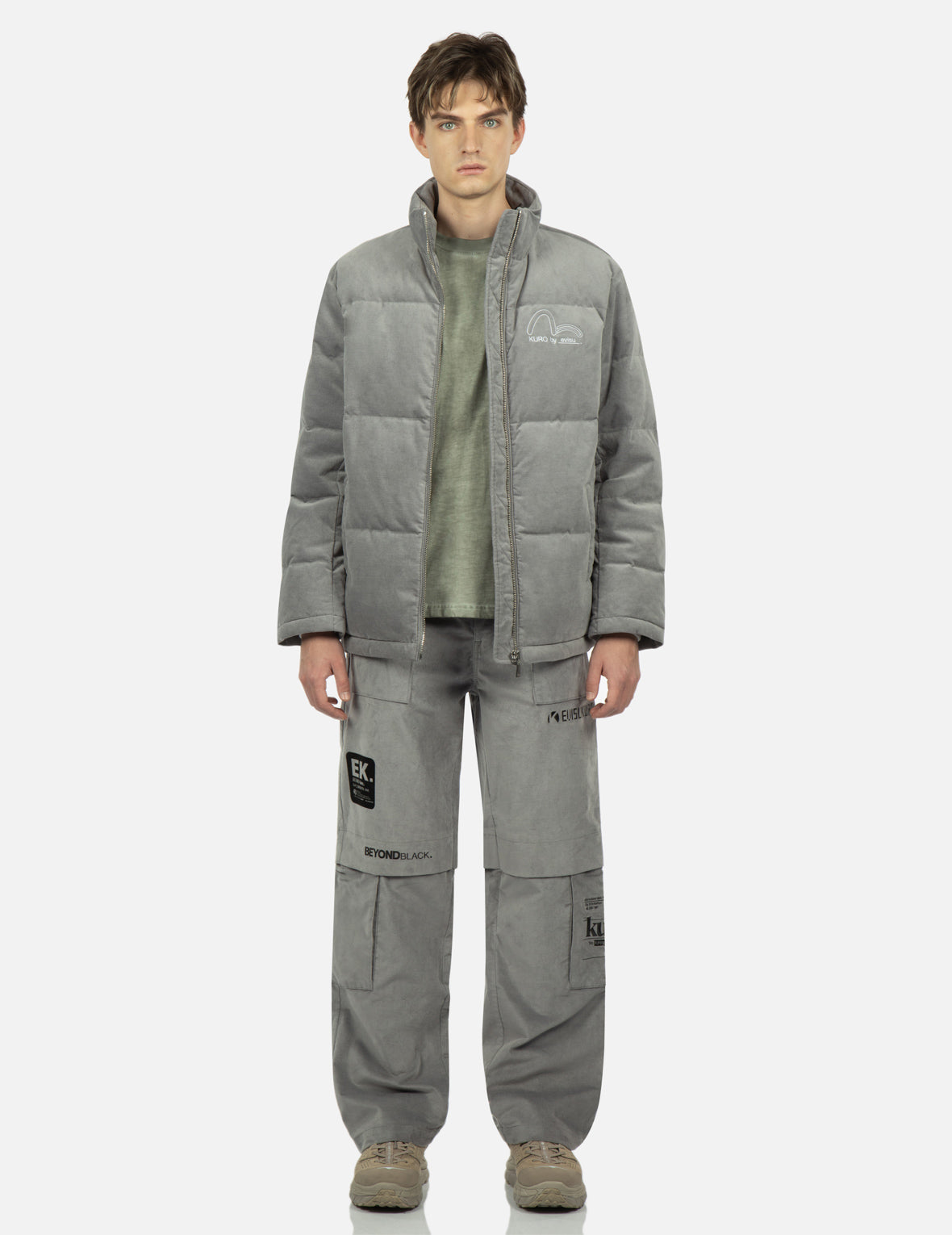 Seagull and Slogan Embroidered Velvet Down Jacket