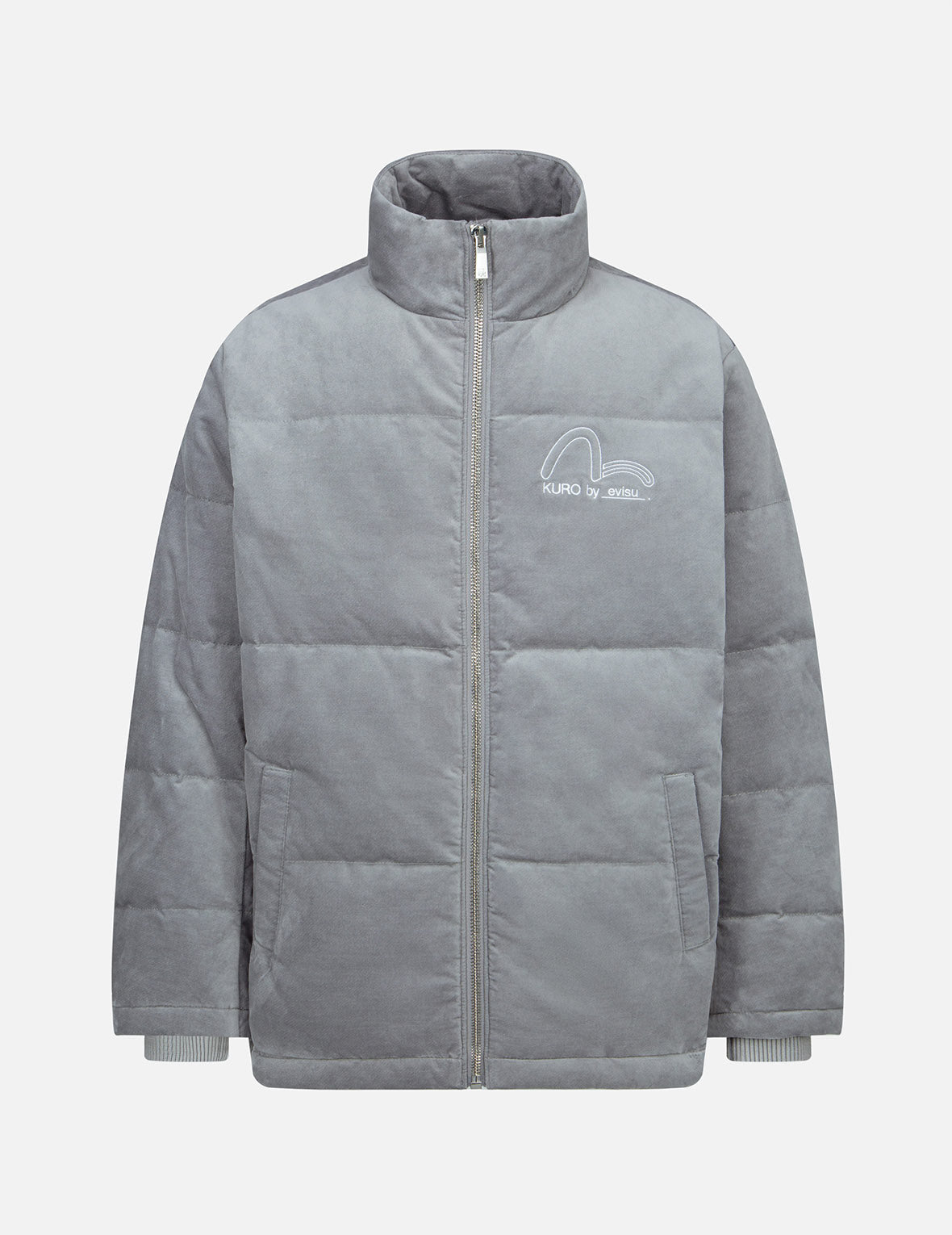 Seagull and Slogan Embroidered Velvet Down Jacket