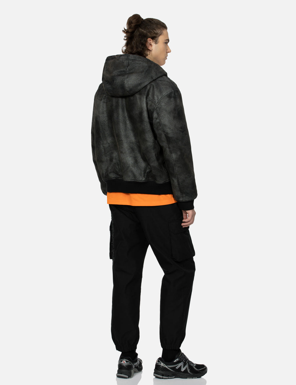Hooded Grain Pattern Regular Fit Leather Bomber Jacket – EVISU