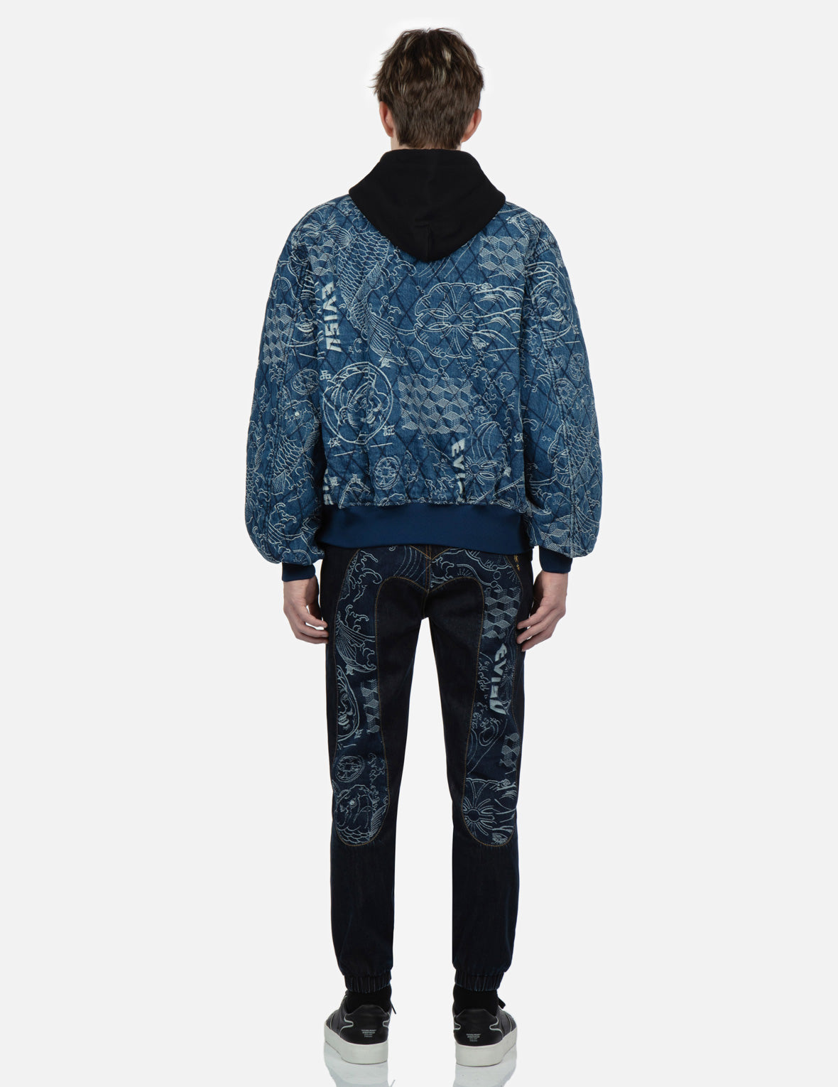 Allover Japanese-Pattern Jacquard Quilted Bomber Jacket