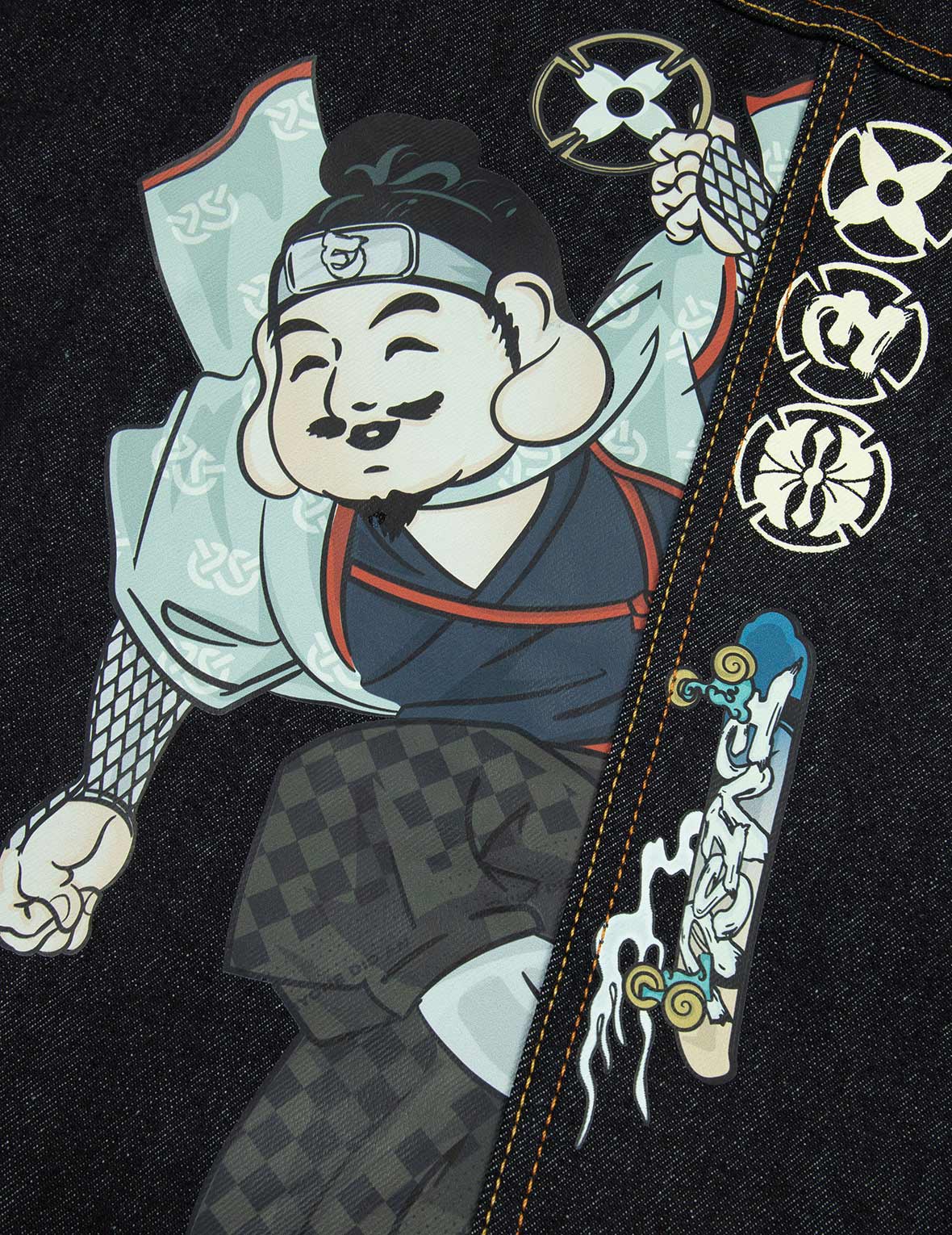 忍者佛头印花解构宽版牛仔外套