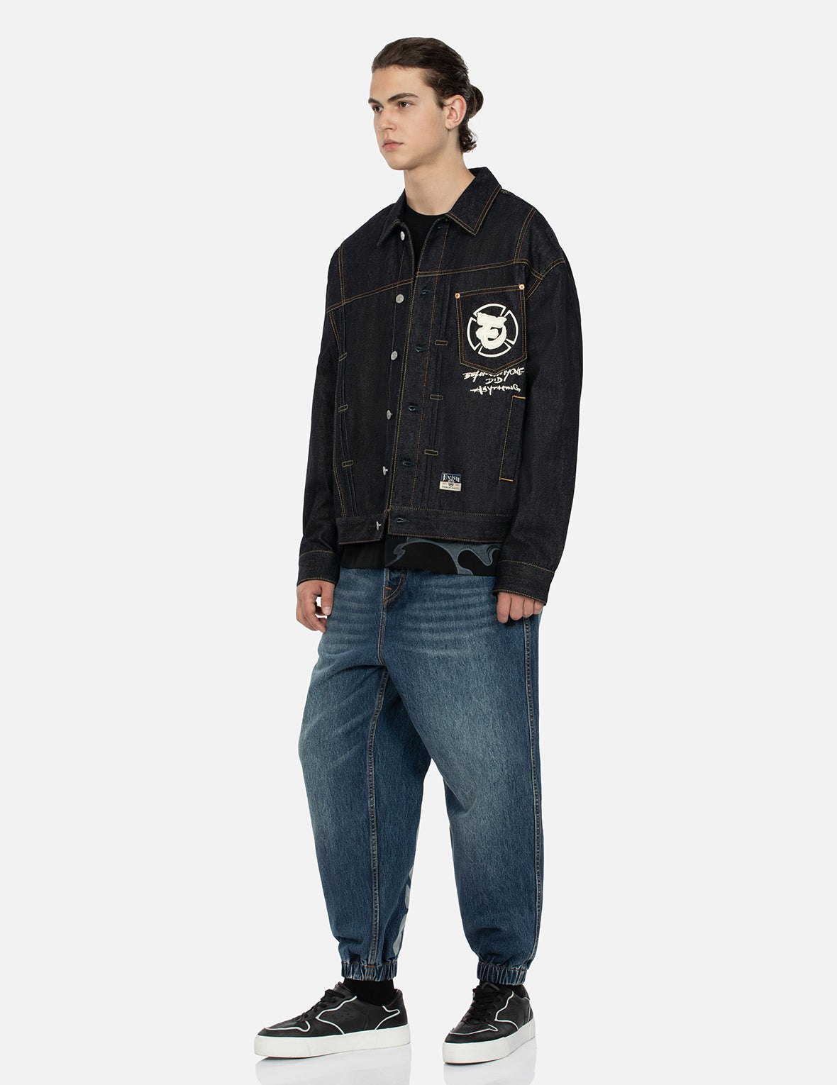 忍者佛头印花解构宽版牛仔外套