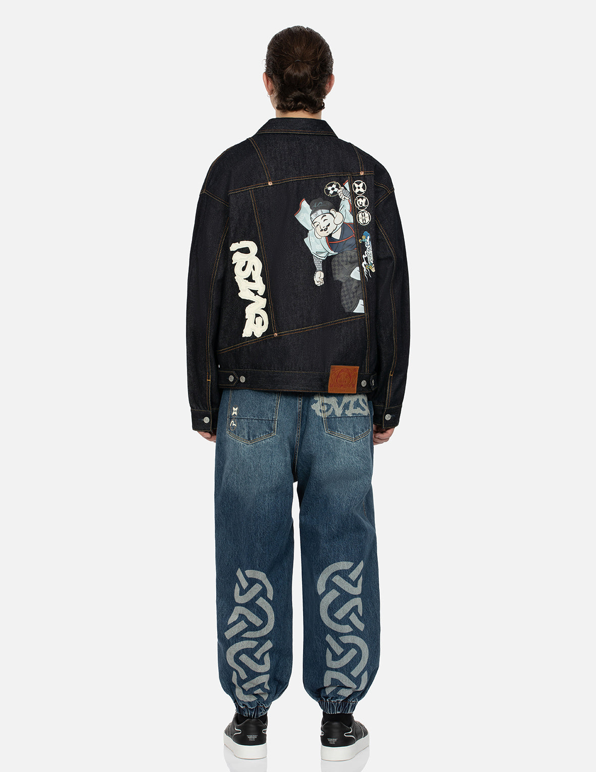 忍者佛头印花解构宽版牛仔外套