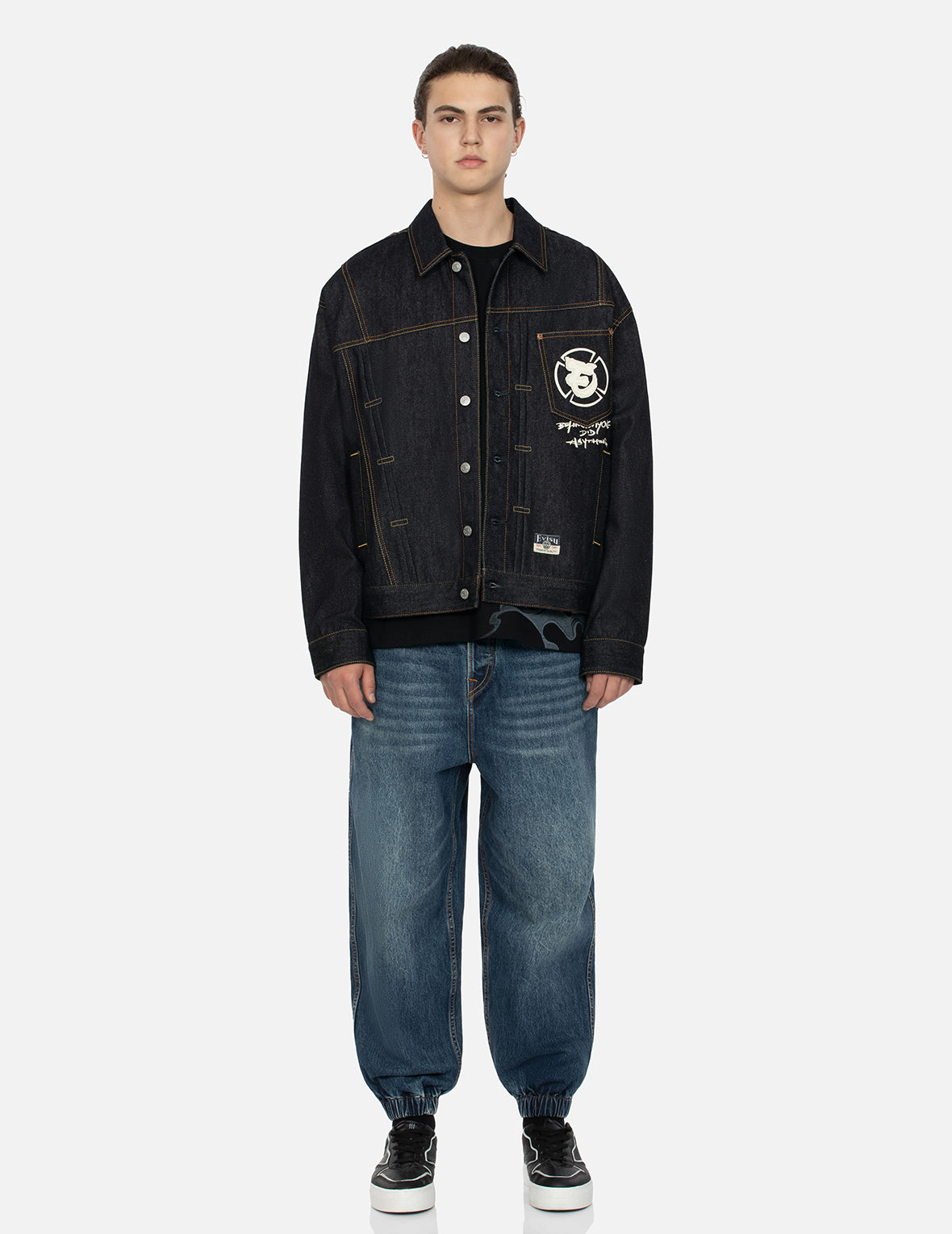 忍者佛头印花解构宽版牛仔外套