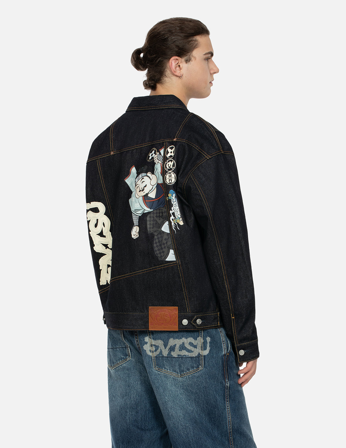 忍者佛头印花解构宽版牛仔外套