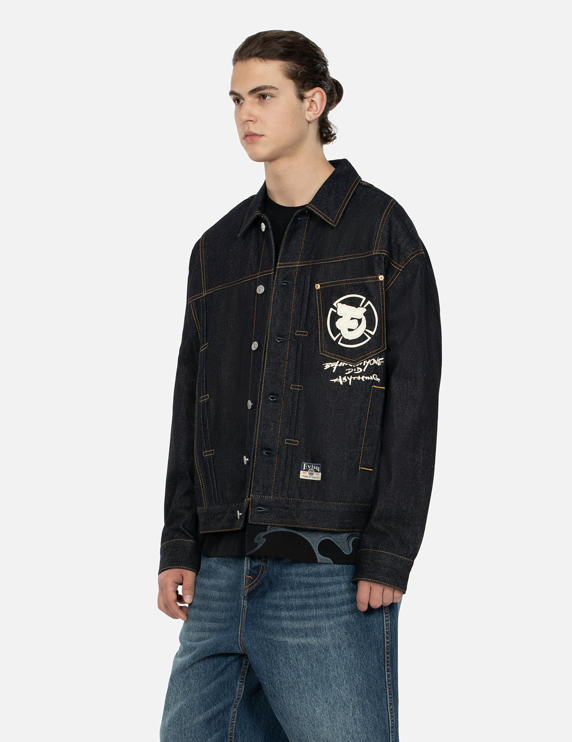 Ninja Godhead Print Loose Fit Deconstructive Denim Jacket Ninja Godhead Print Loose Fit Deconstructive Denim Jacket