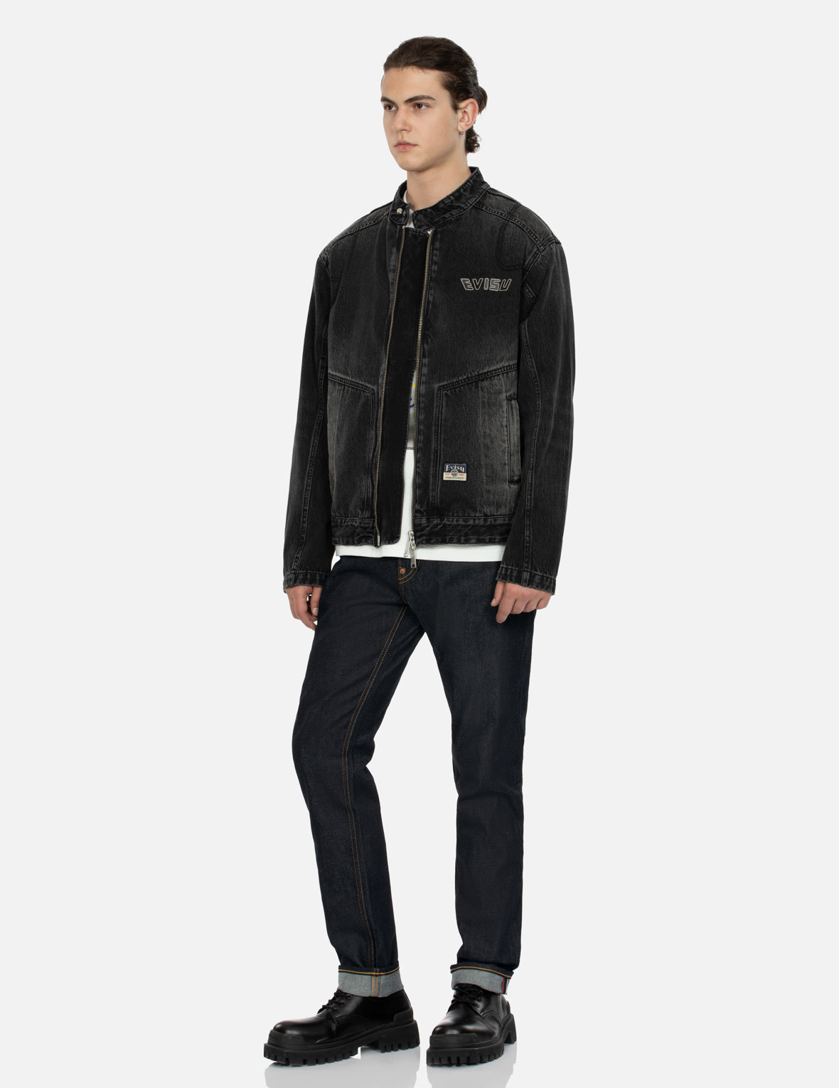 EVISUライフジャケット Godhead Print Relax Fit Biker Denim Jacket – EVISU