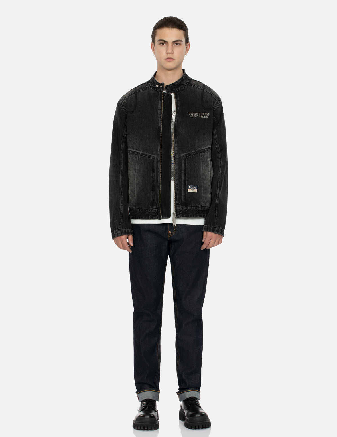 佛头印花宽版休闲机车牛仔外套