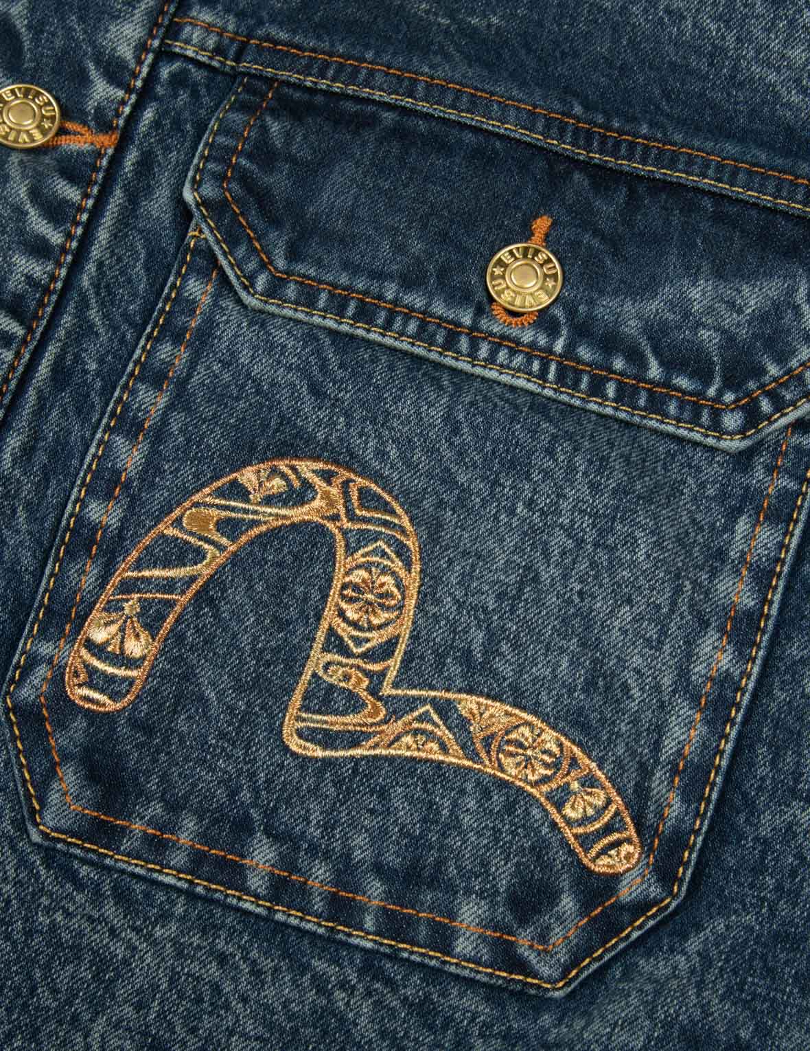 Kamon and Seagull Brocade Appliqué with Carp Embrodiery Relax Fit Denim Jacket
