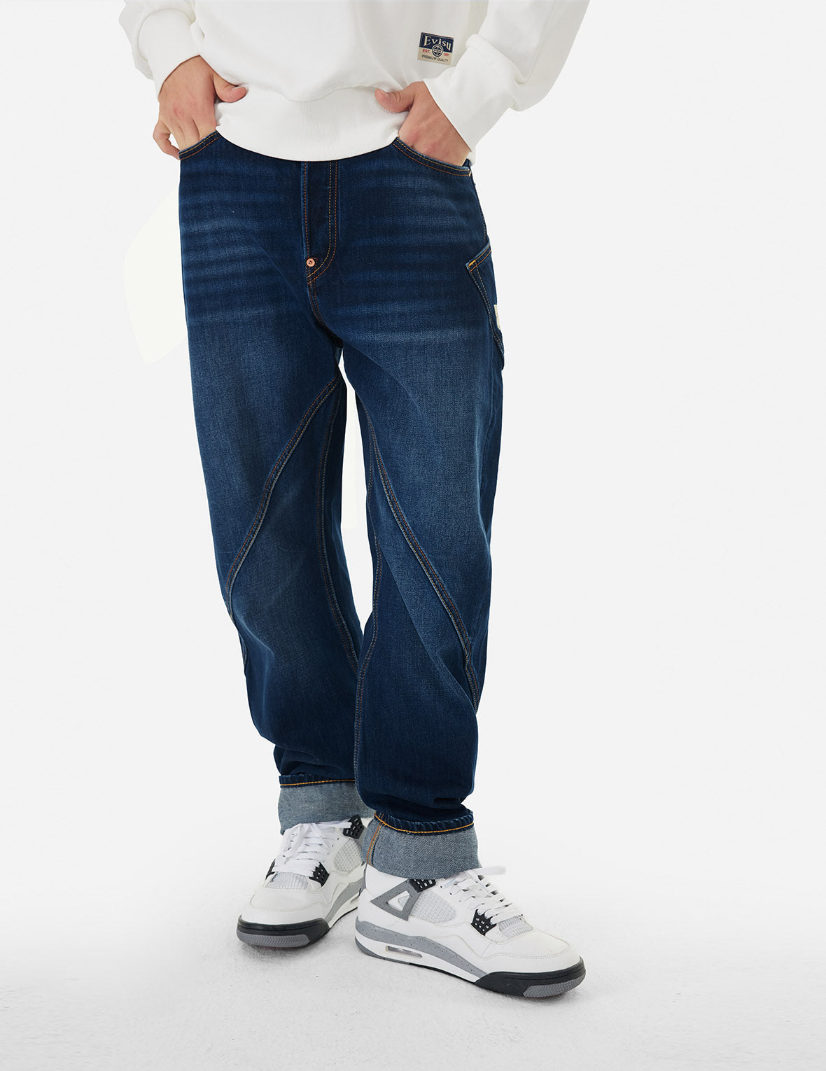 Seagull and Logo Print 3D Fit Jeans – EVISU Seagull and Logo Print 3D Fit Jeans – EVISU