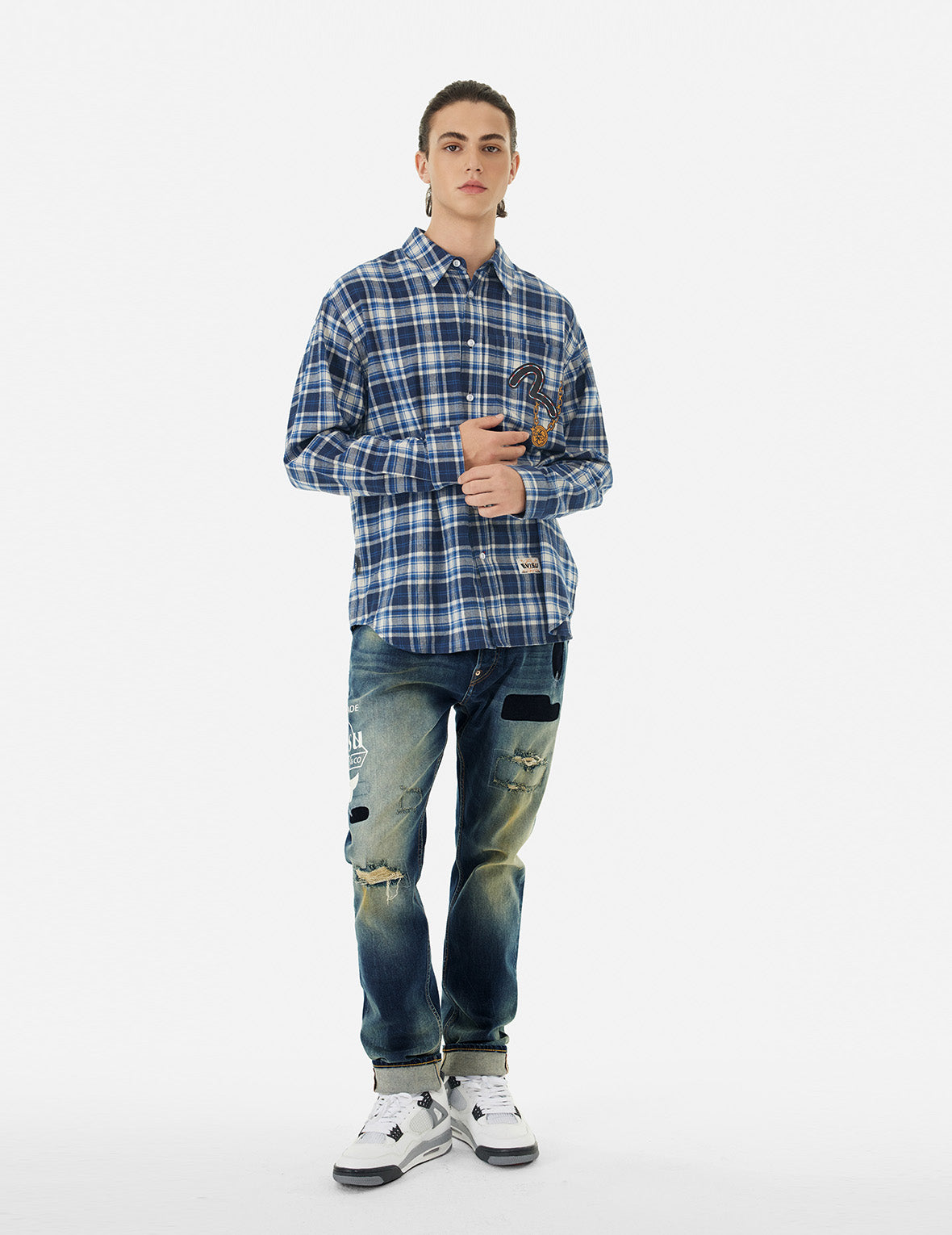 Logo Print and Seagull Embroidery Taper Fit Jeans #2017