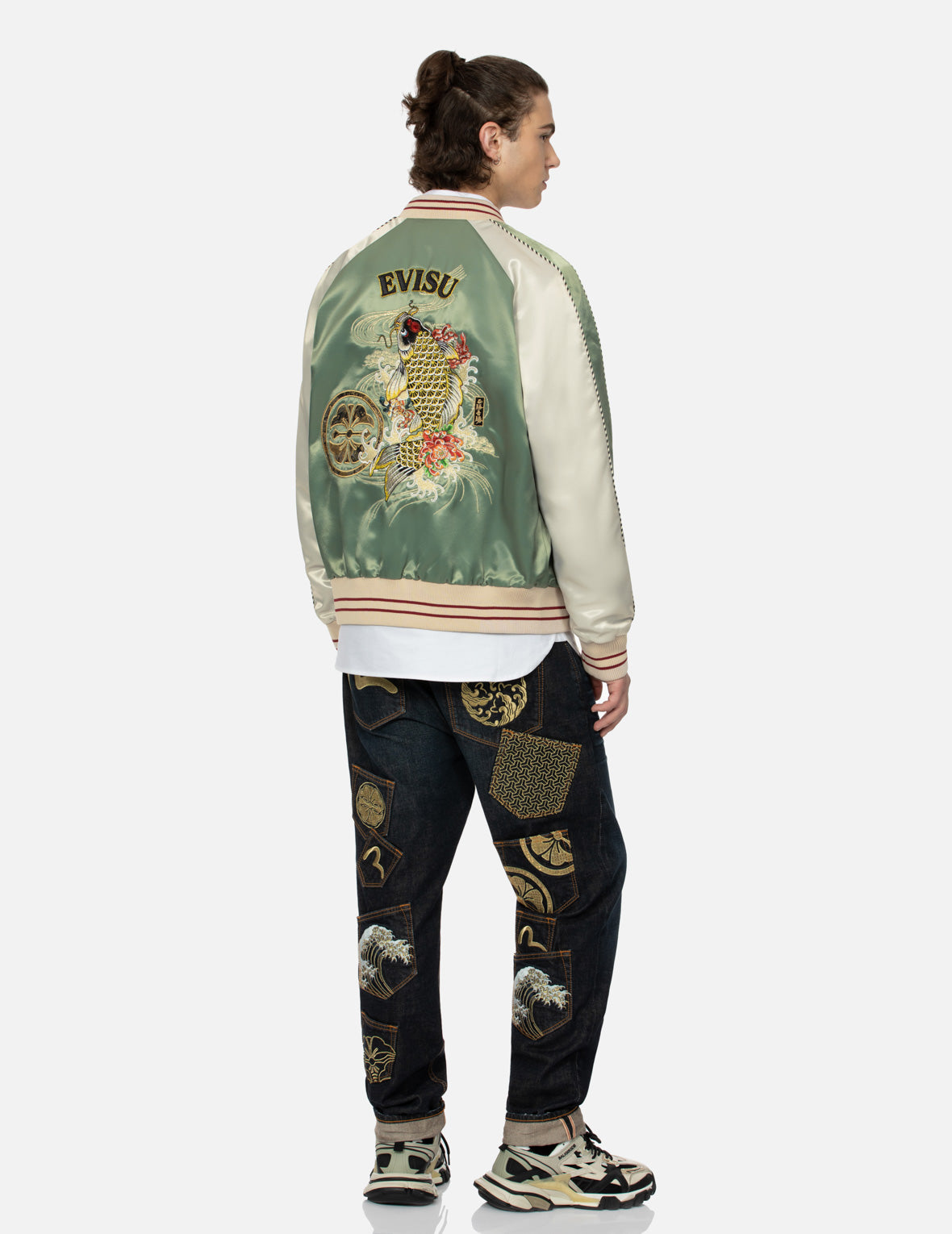 Kamon Brocade Appliqué and Carp Embrodiery Relax Fit