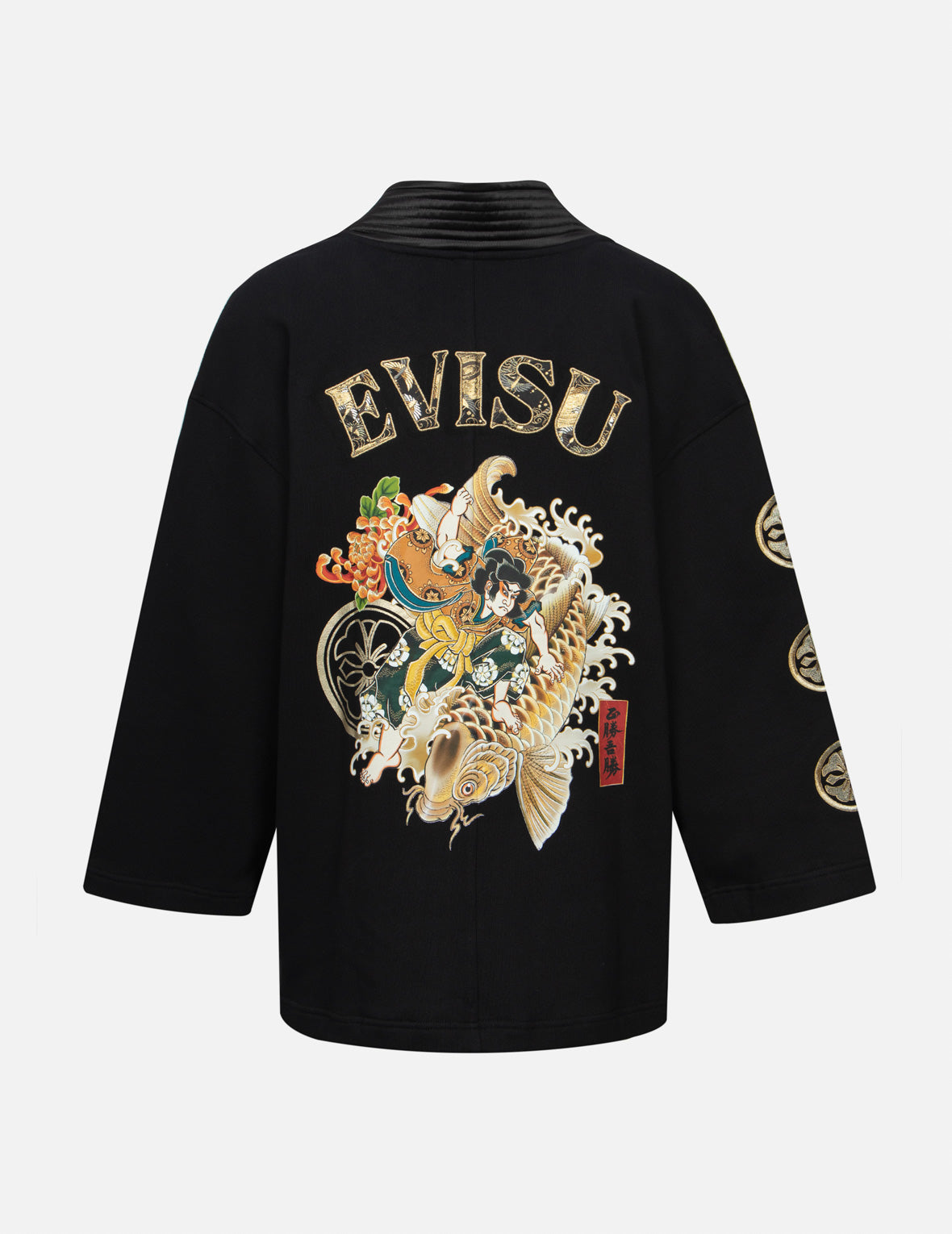 多重刺绣和印花宽版和服外套
