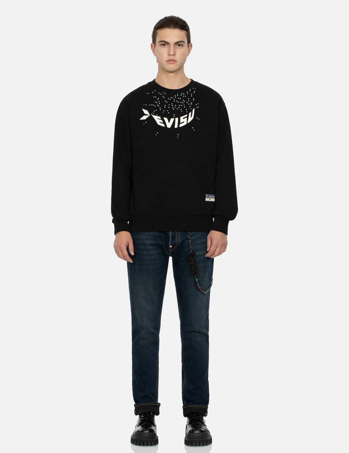 Dot-to-Dot Daruma and Logo Print Relax Fit Sweatshirt – EVISU Dot-to-Dot Daruma and Logo Print Relax Fit Sweatshirt – EVISU