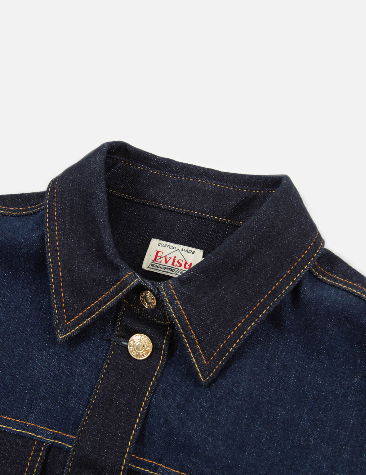 Seagull and Kamon Embroidery Denim Blocking Dress