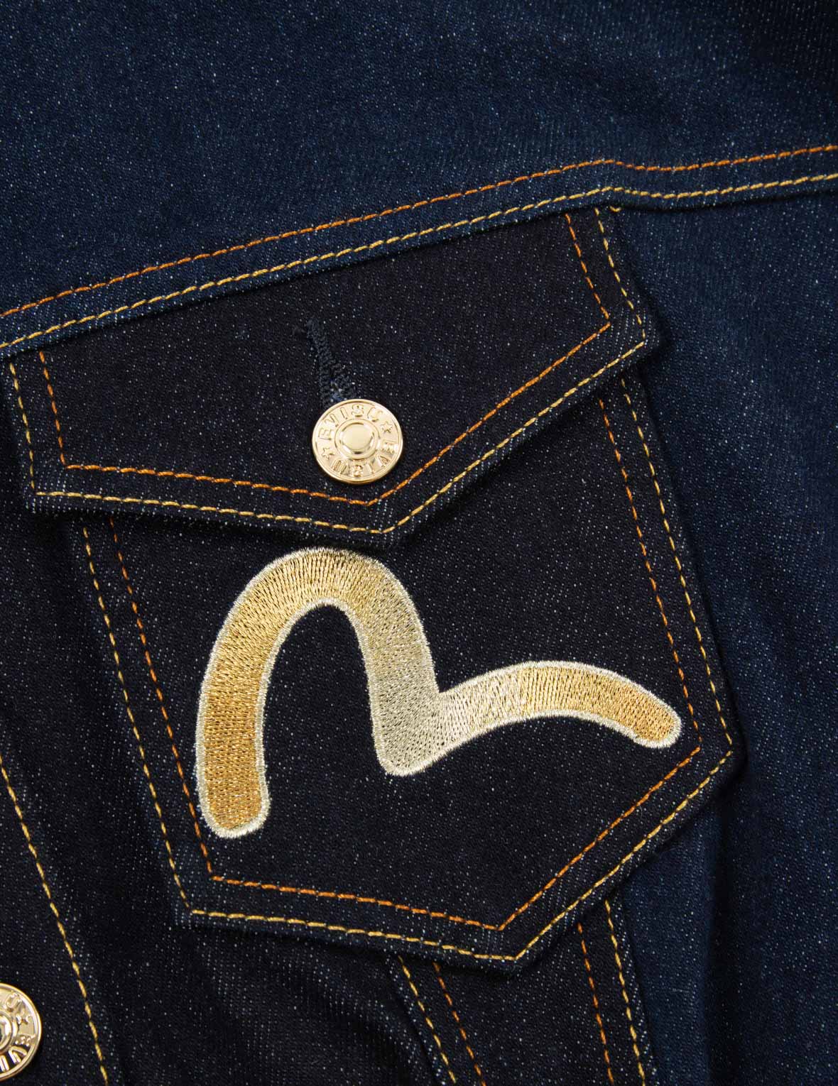 Seagull and Kamon Embroidery Denim Blocking Dress