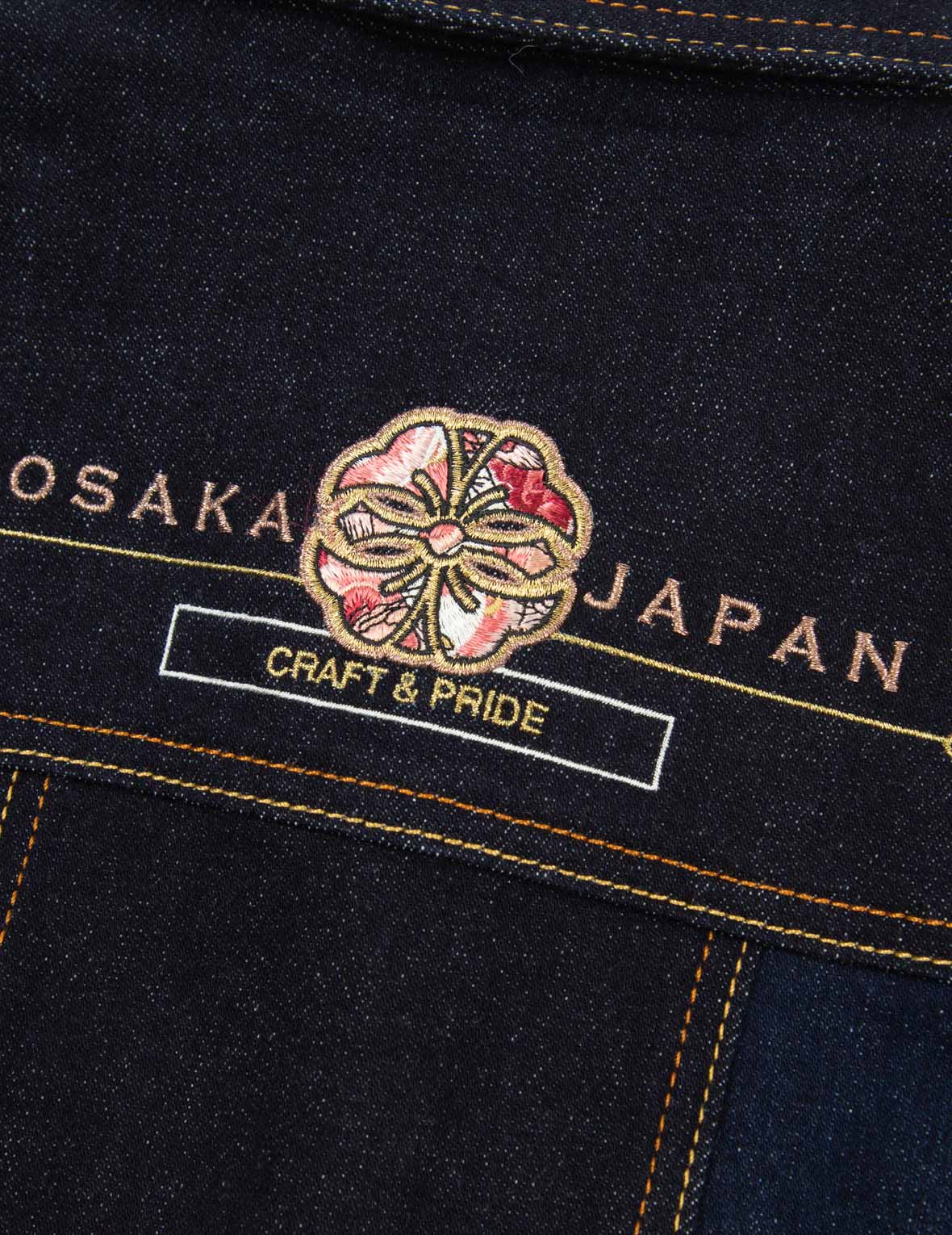 Seagull and Kamon Embroidery Denim Blocking Dress