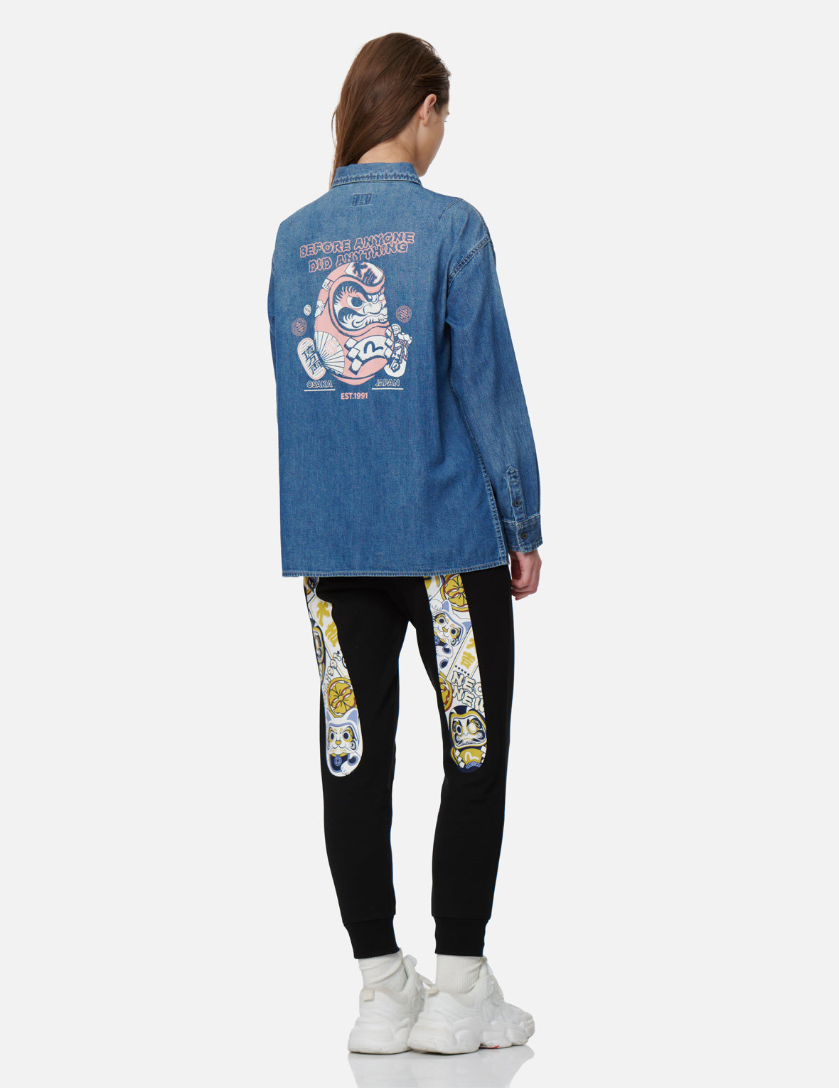 Daruma Print Denim Shirt