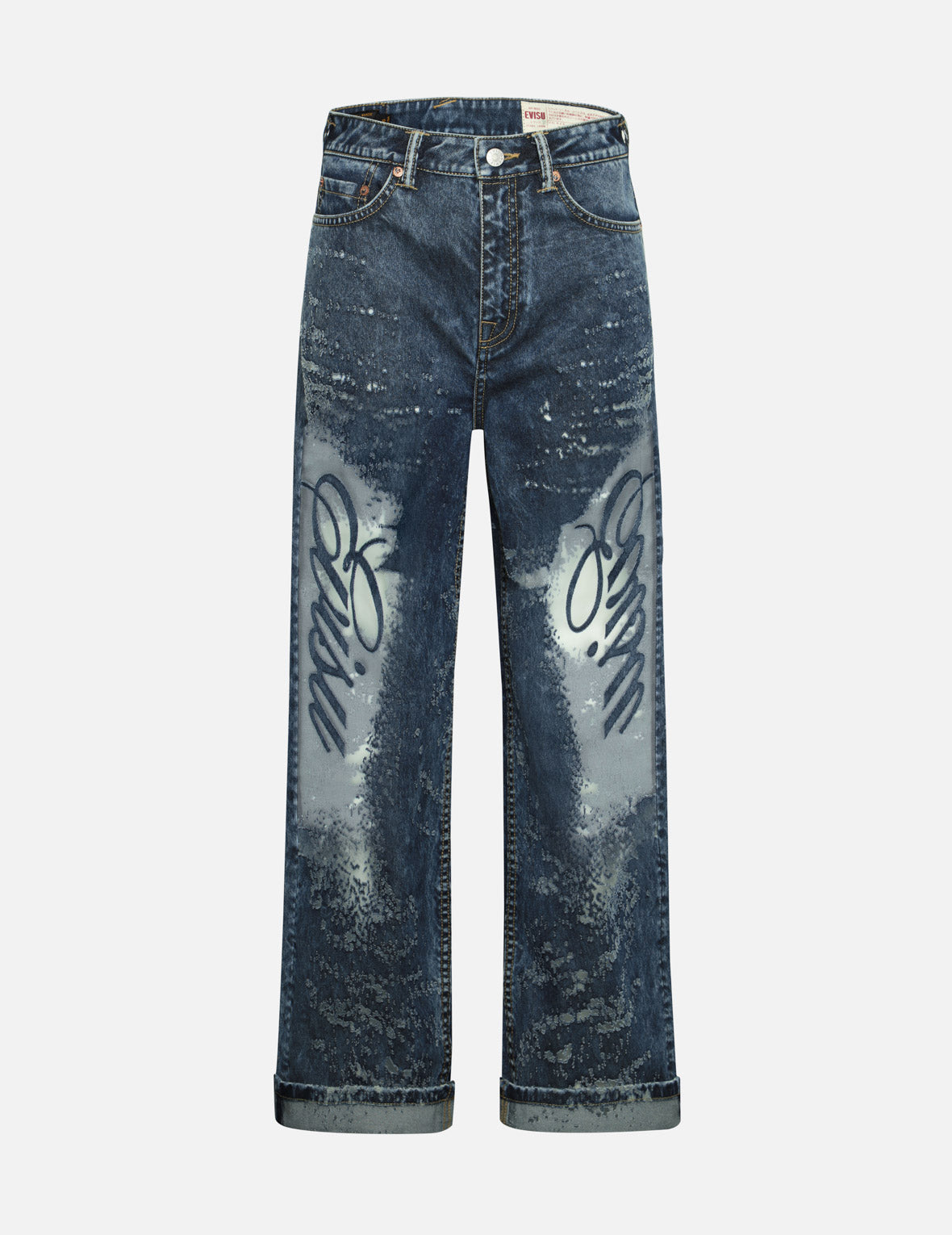 Seagull Embroidery and Laser-burned Wide-leg Jeans