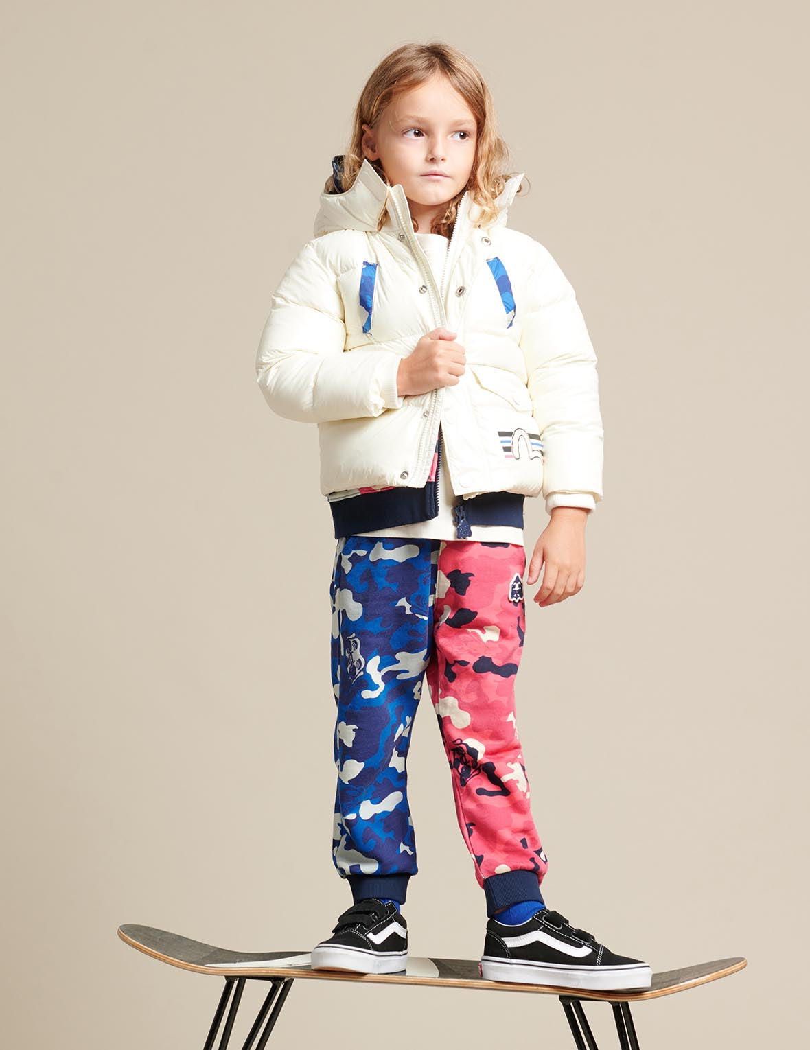 Kamon and Logo Print Down Jacket