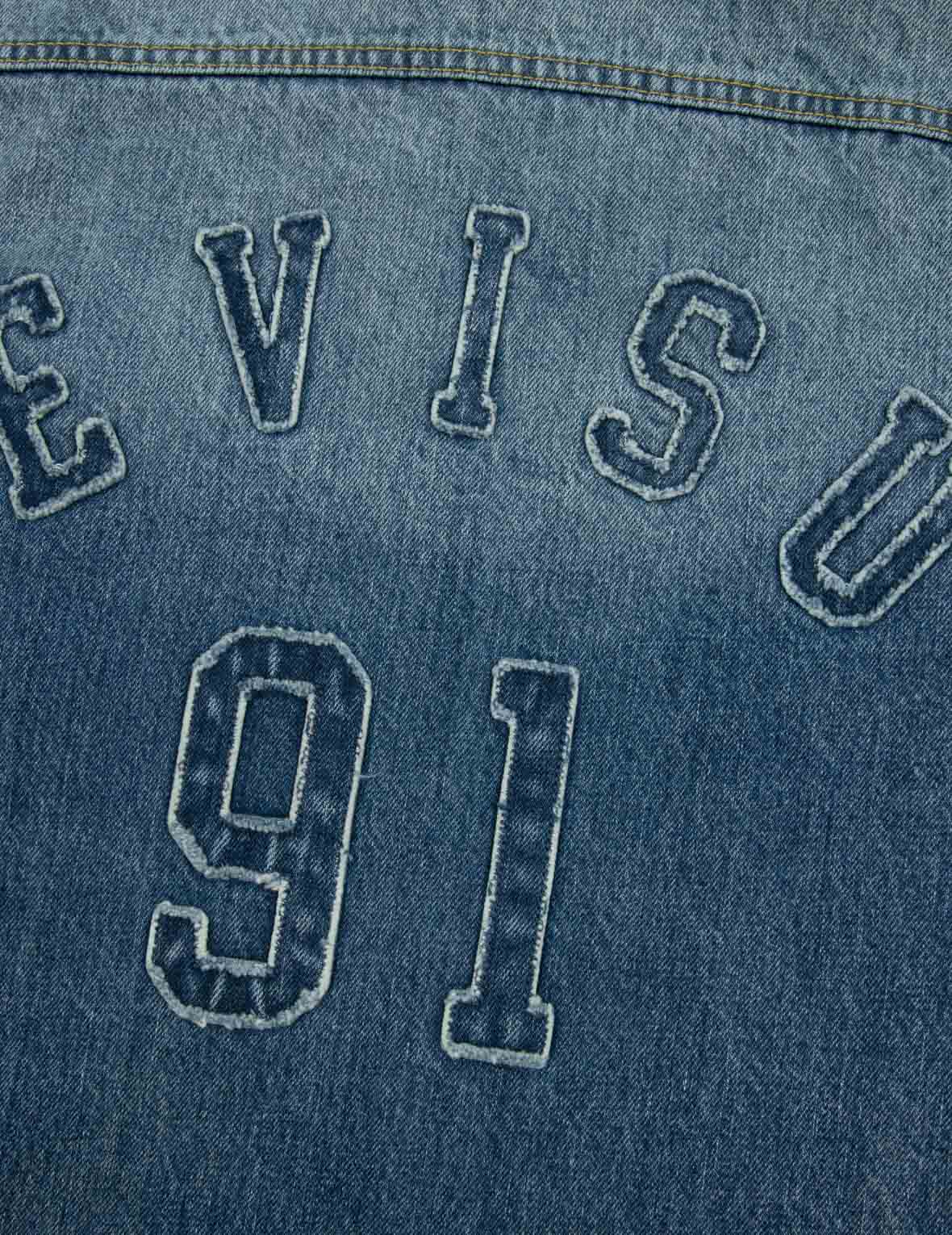 Seagull and Logo Appliqué Embroidery Boxy Denim Short