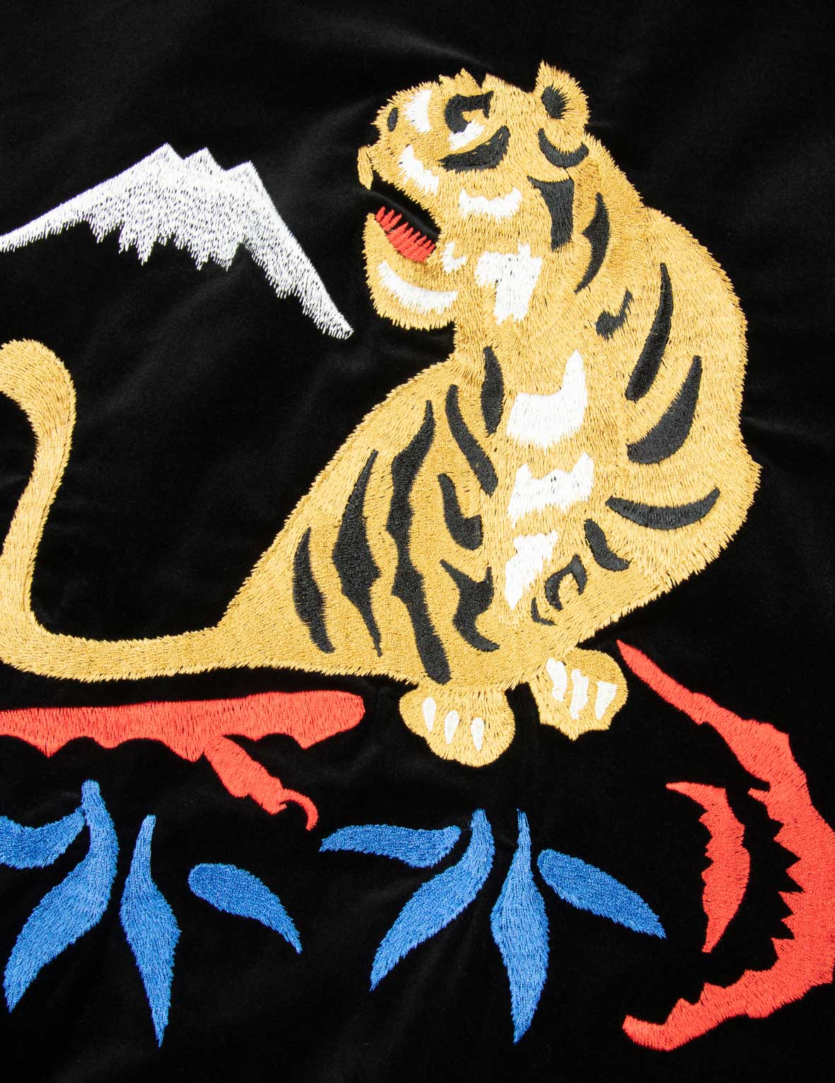 Tiger and Logo Embroidery Oversized Velvet Bomber Jacket