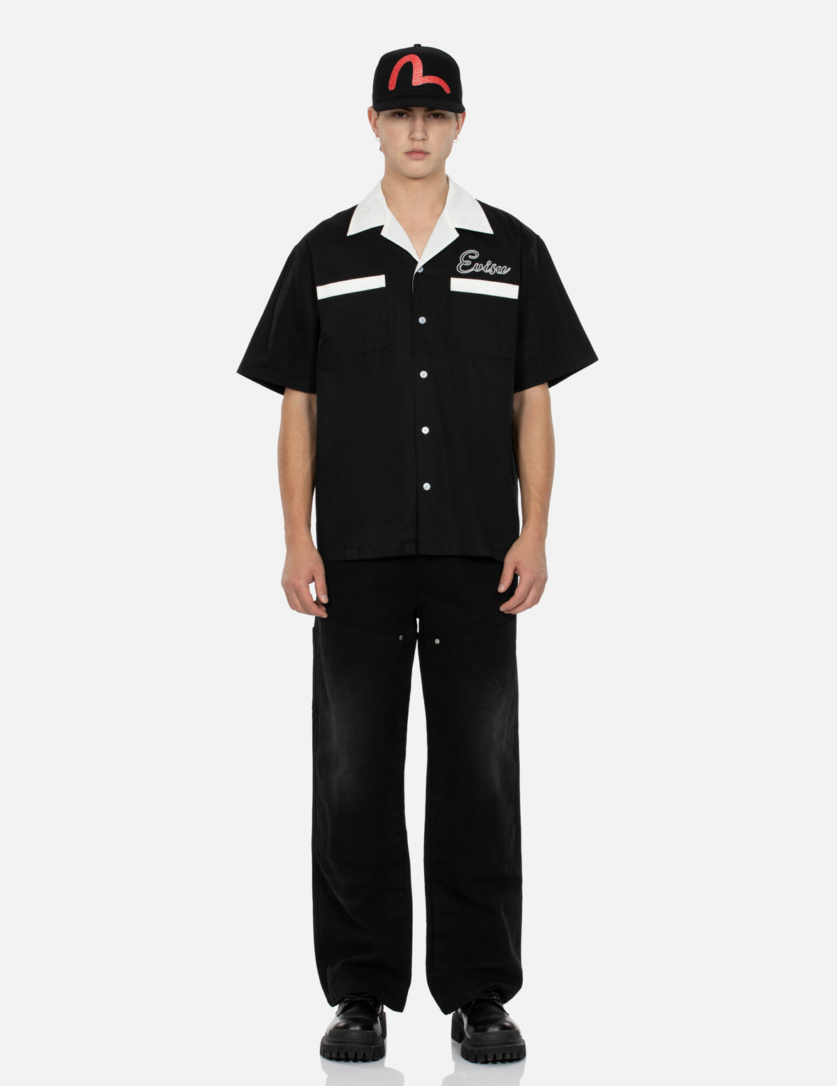 Chain-Stitched Embroidery Logo Boxy Tencel Shirt – EVISU Chain-Stitched Embroidery Logo Boxy Tencel Shirt – EVISU