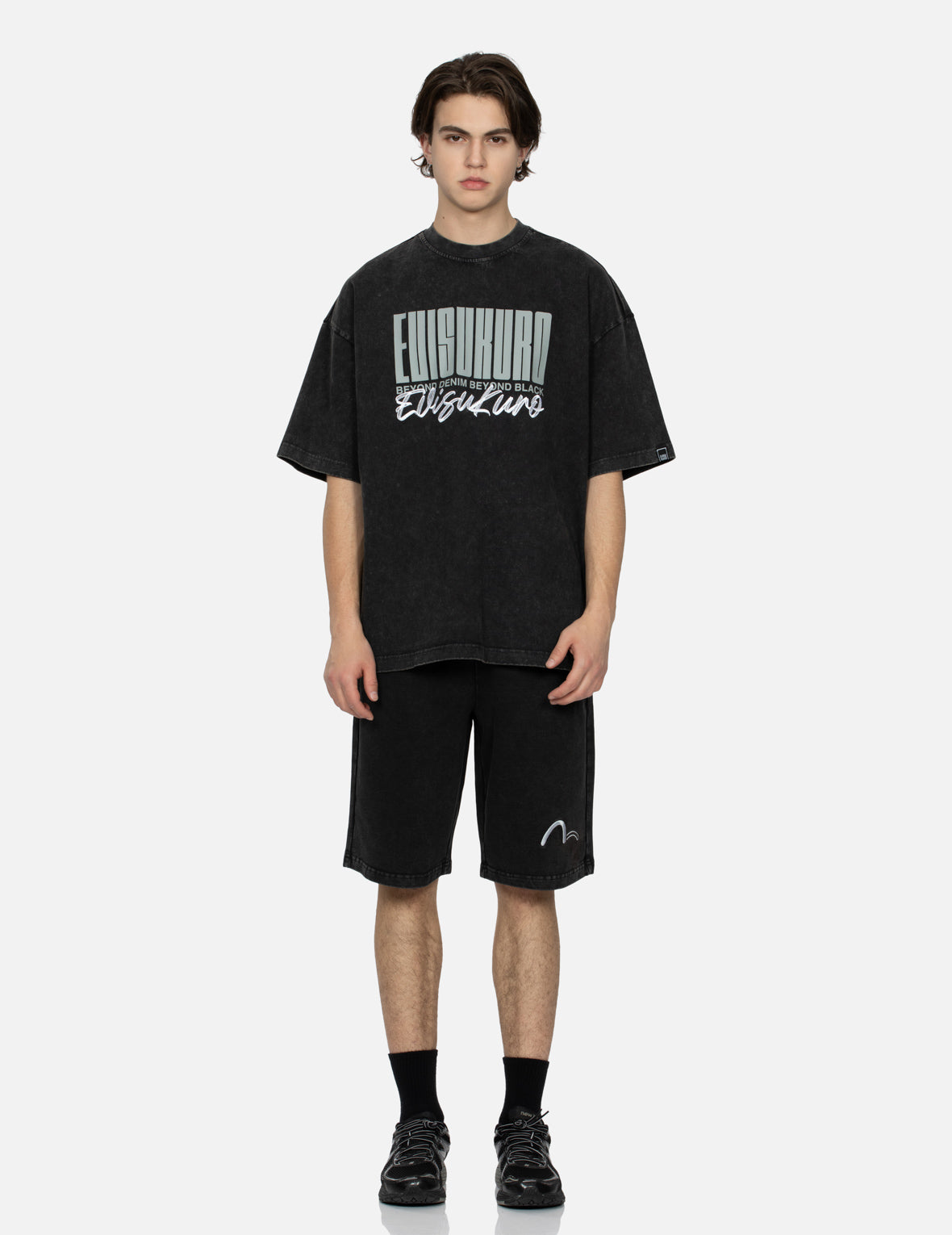 Logo and Slogan Print Oversized Pigment Dye T-Shirt