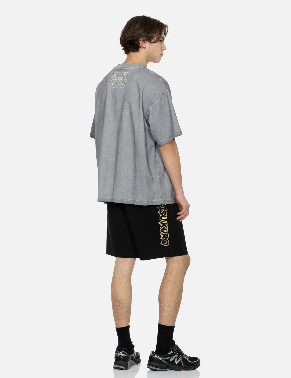 Kamon and Melting Metallic Logo Print Loose Fit T-Shirt