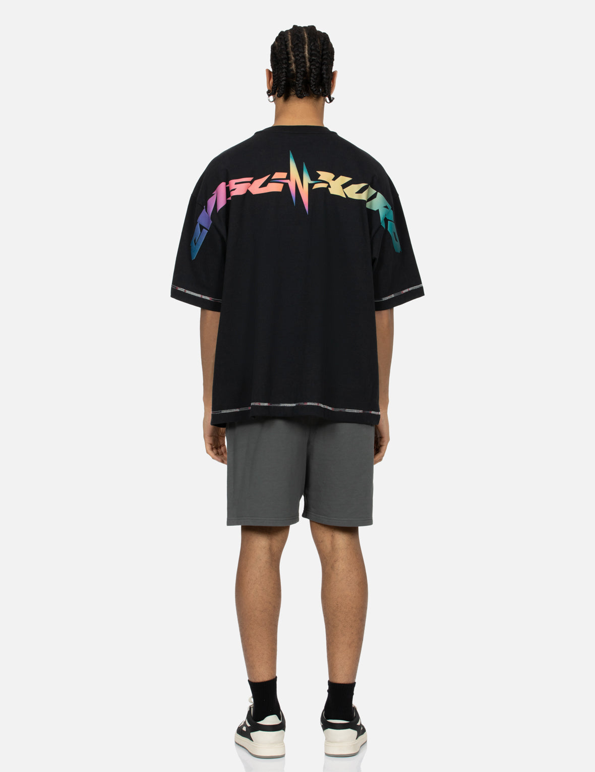 Rainbow Seagull and Logo Print Oversized T-Shirt