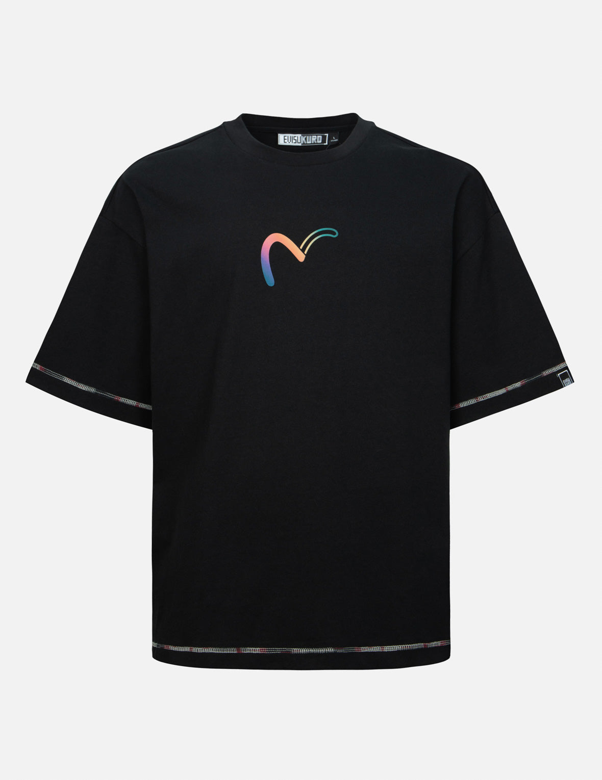 Rainbow Seagull and Logo Print Oversized T-Shirt