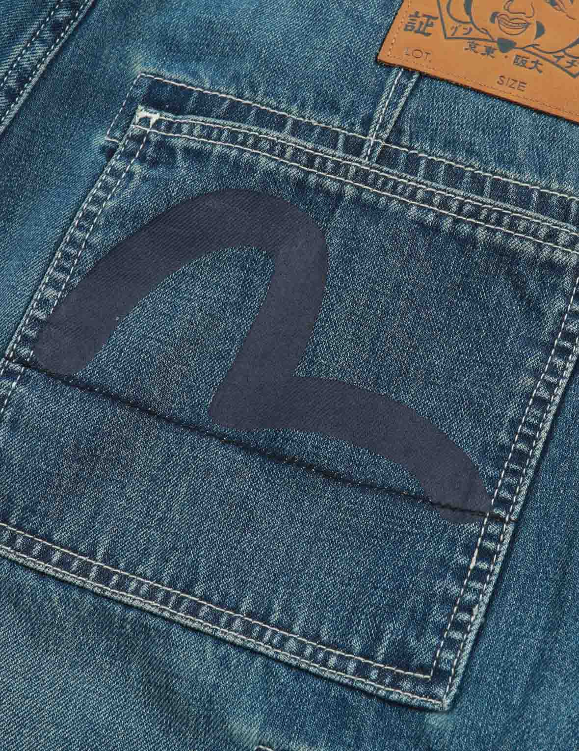 Seagull Print Cargo Denim Shorts