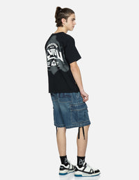 Seagull Print Cargo Denim Shorts