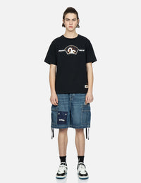 Seagull Print Cargo Denim Shorts