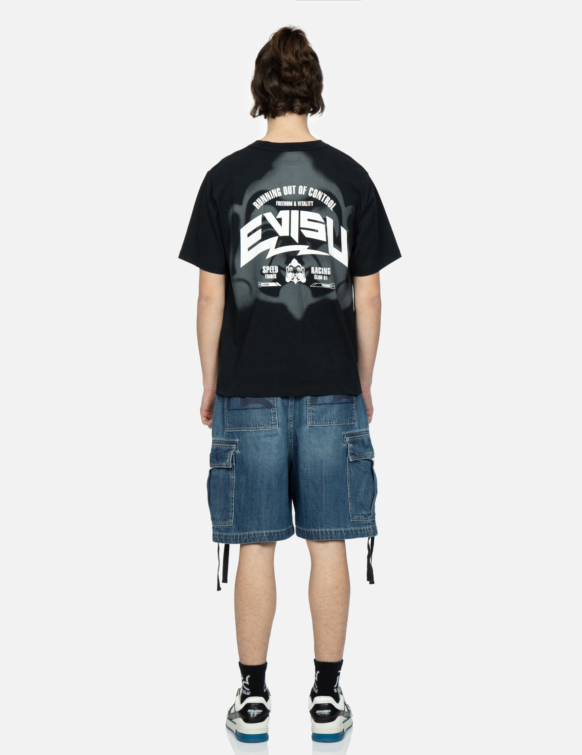 Seagull Print Cargo Denim Shorts