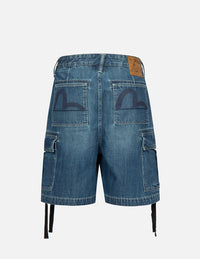 Seagull Print Cargo Denim Shorts