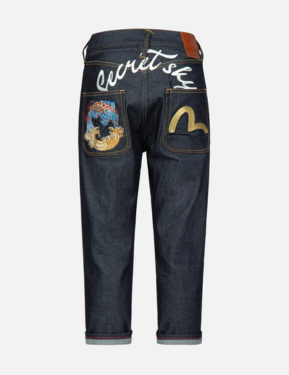 Dragon-Koi and Seagull Embroidery Cropped-Fit Jeans #2027 – EVISU
