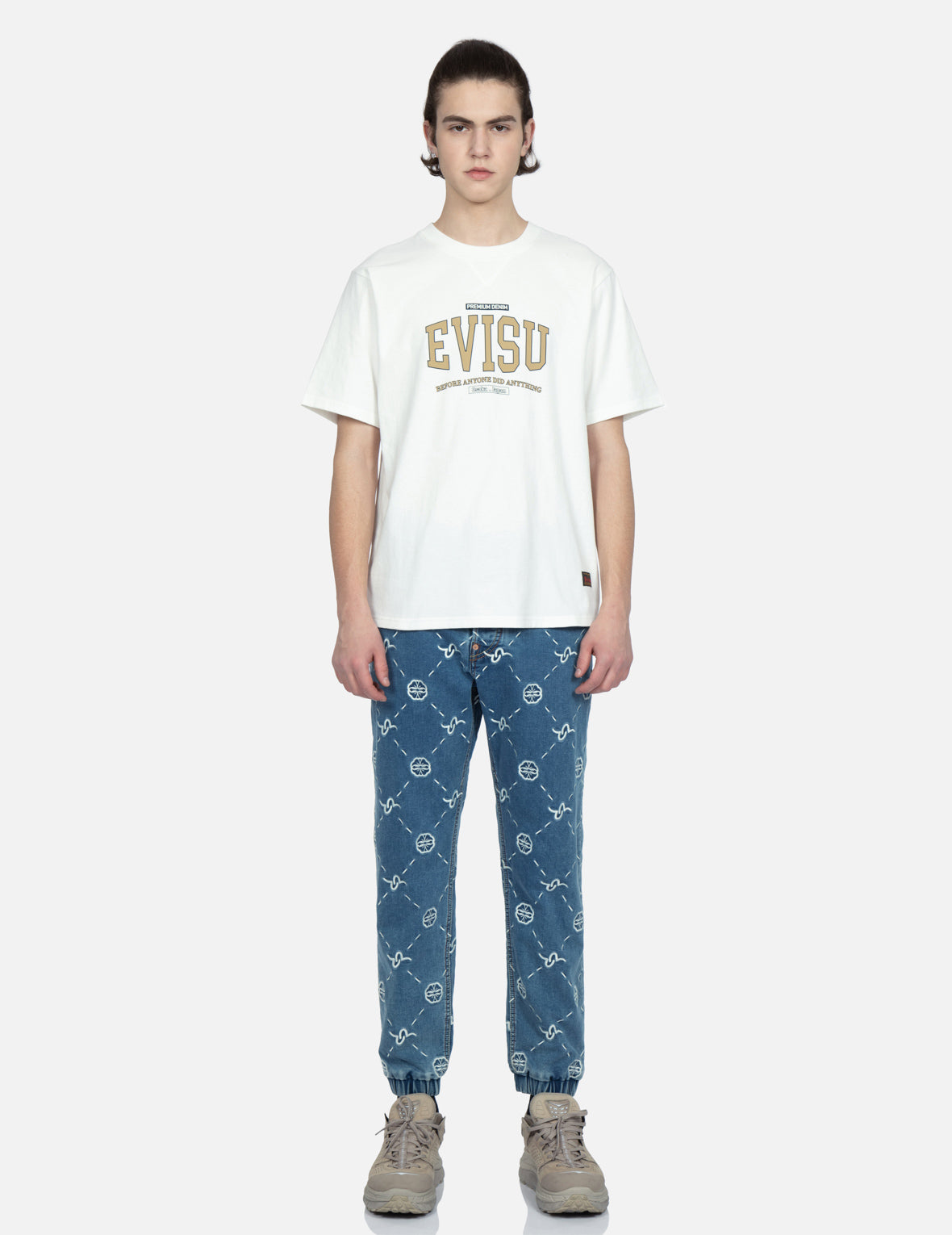 Monogram Embroidery Regular Fit Denim Jogger Pants