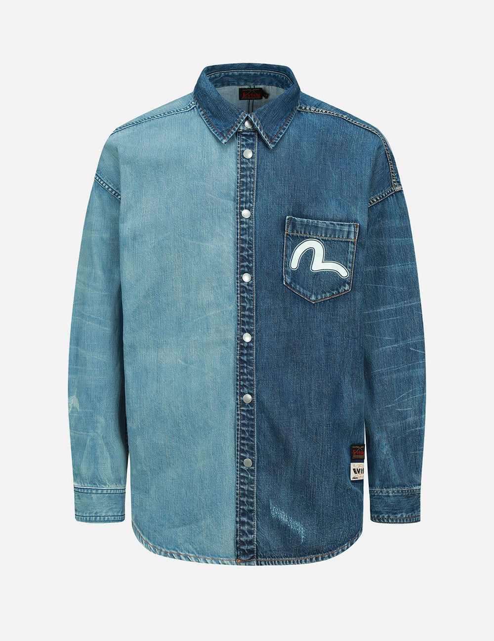 Logo Print and Appliqué Half & Half Denim Shirt – EVISU