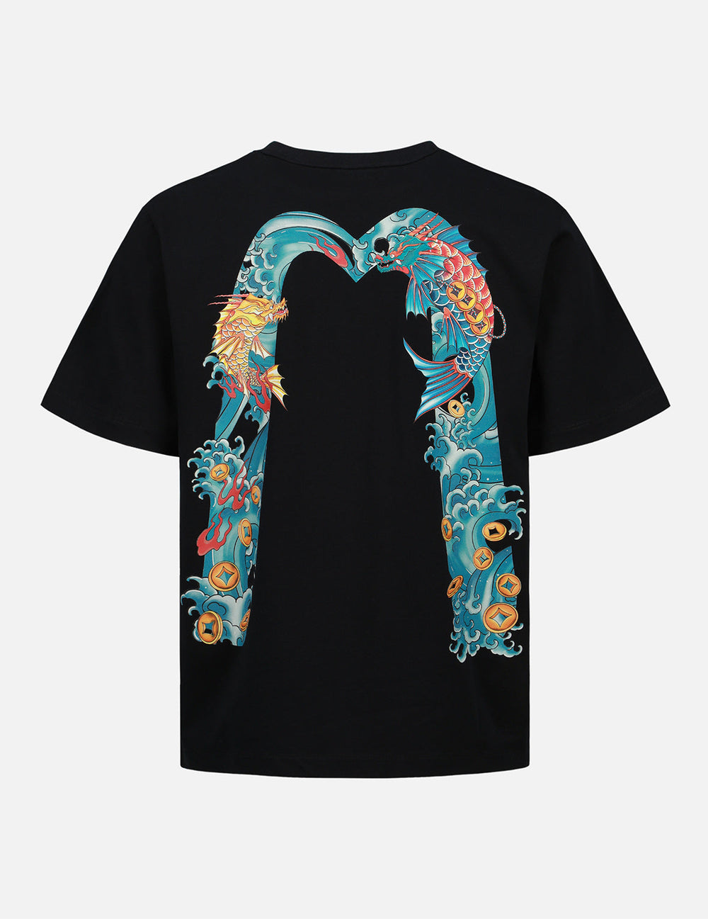Sea Wave and Dragon Koi-pattern Daicock Print T-shirt – EVISU